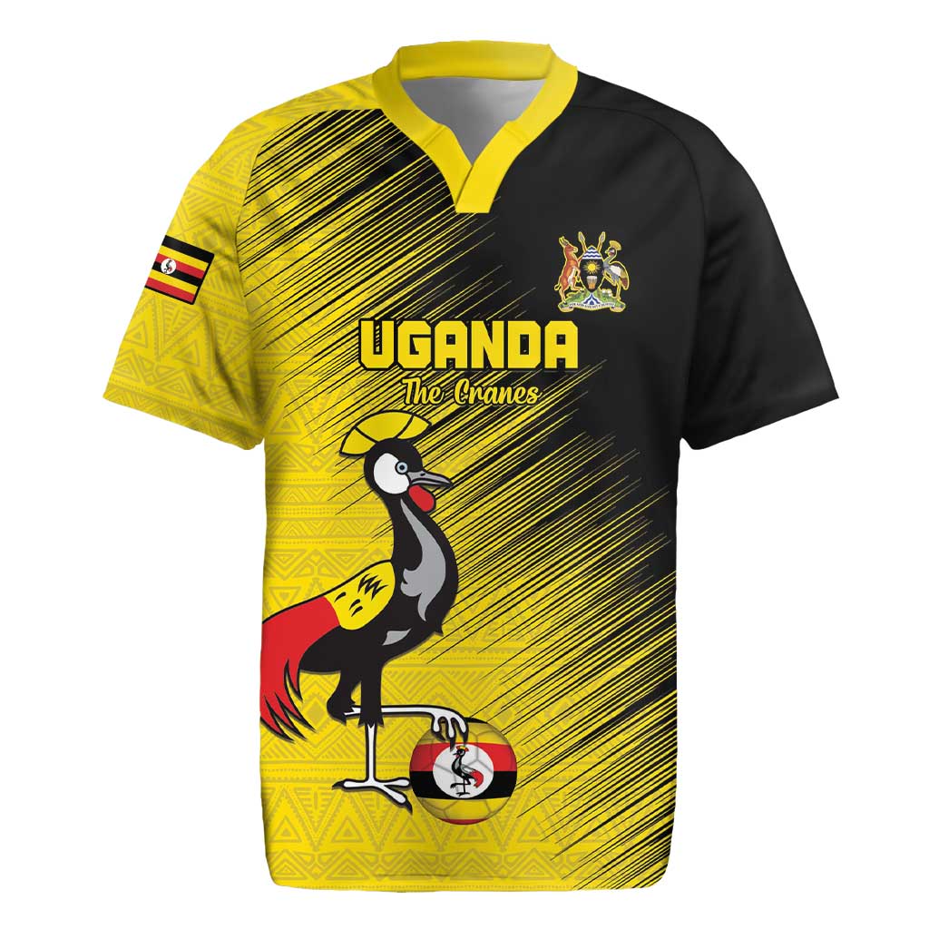 Uganda Football Custom Rugby Jersey African Pattern Mix Grunge Style - Yellow Color