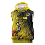 Uganda Football Custom Sleeveless Hoodie African Pattern Mix Grunge Style - Yellow Color - African Pride