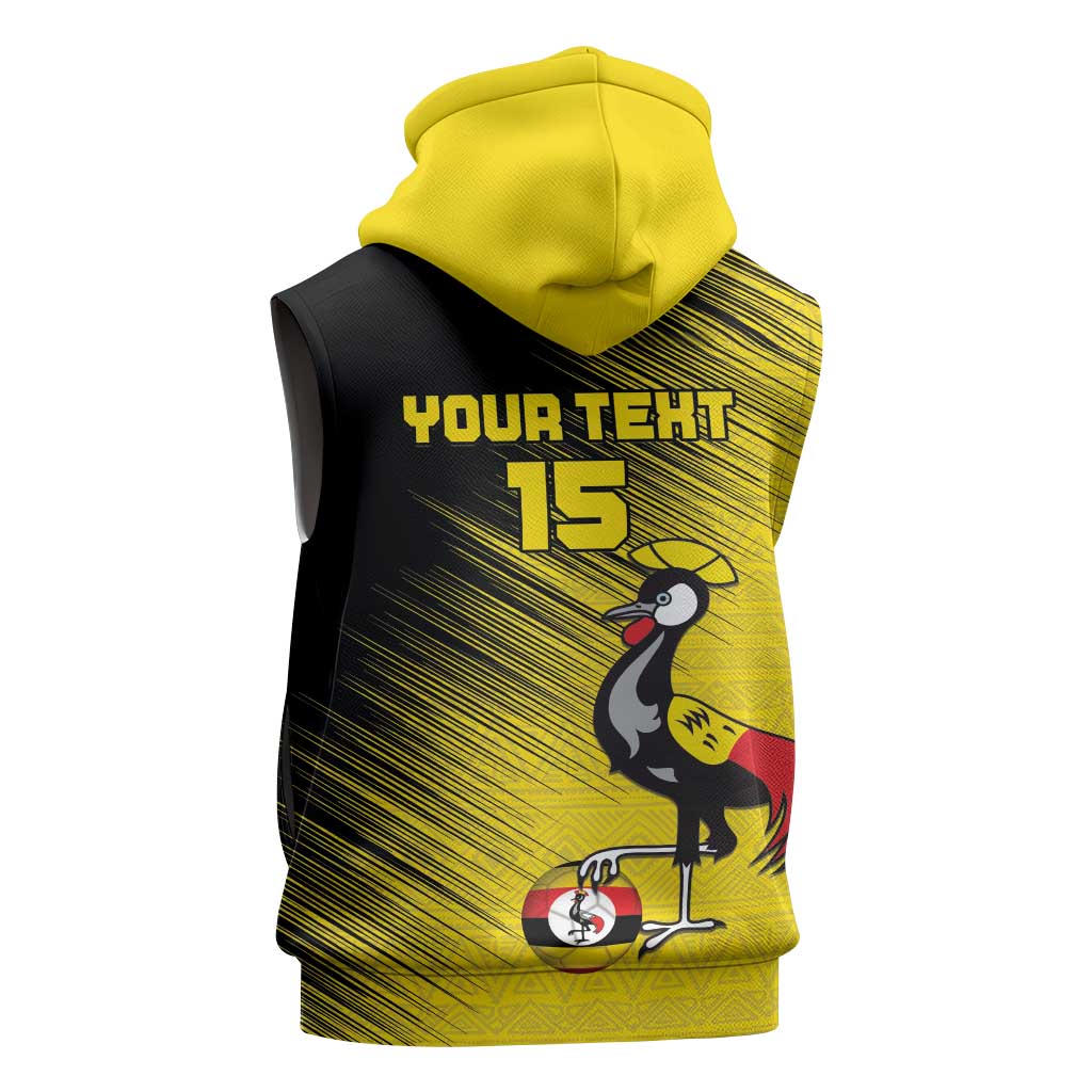 Uganda Football Custom Sleeveless Hoodie African Pattern Mix Grunge Style - Yellow Color - African Pride