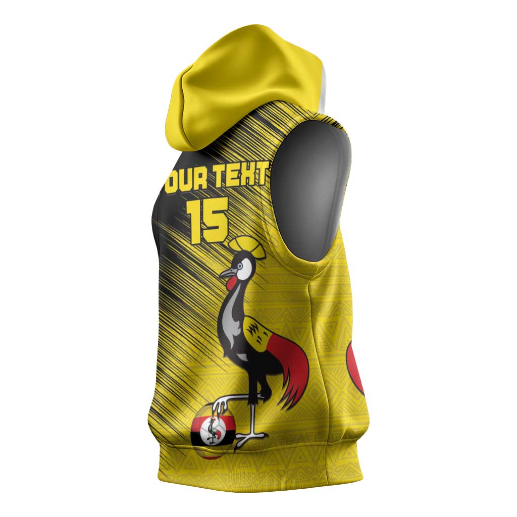 Uganda Football Custom Sleeveless Hoodie African Pattern Mix Grunge Style - Yellow Color - African Pride
