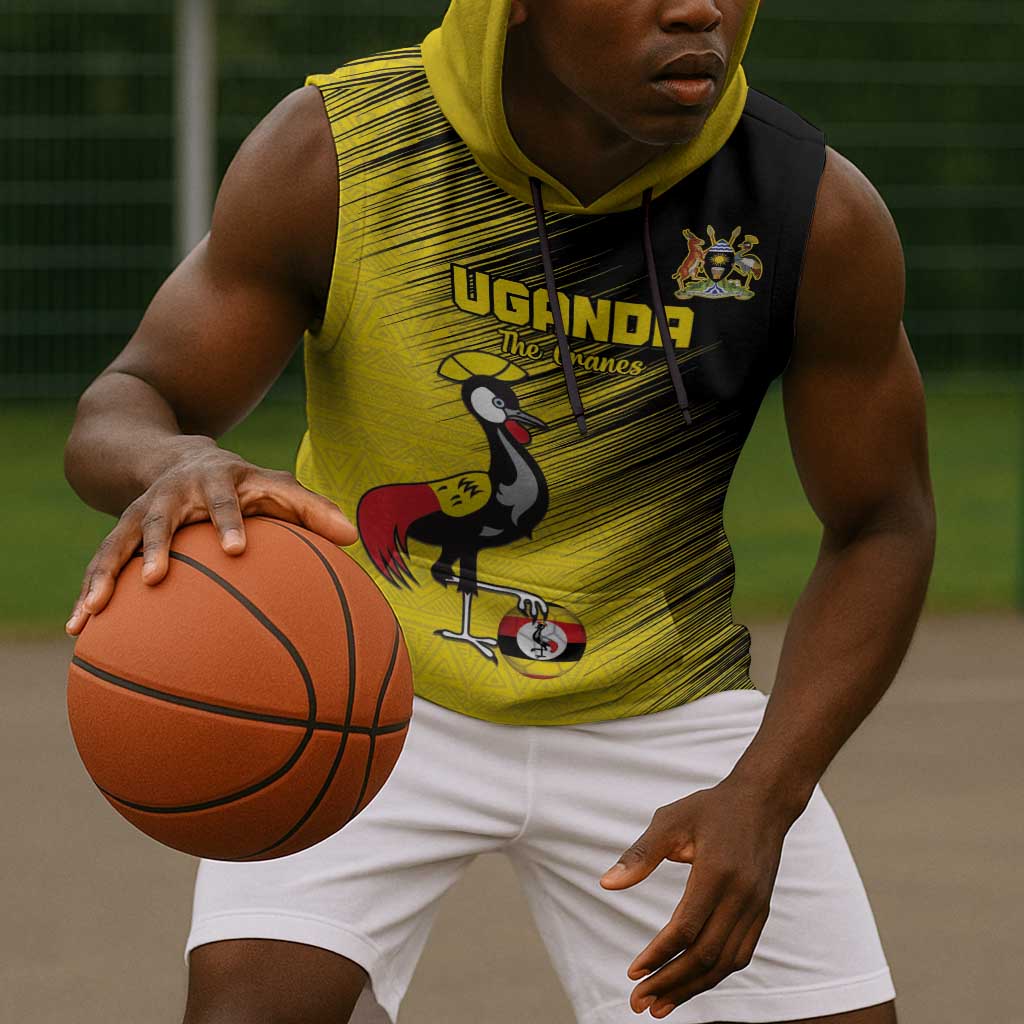 Uganda Football Custom Sleeveless Hoodie African Pattern Mix Grunge Style - Yellow Color - African Pride
