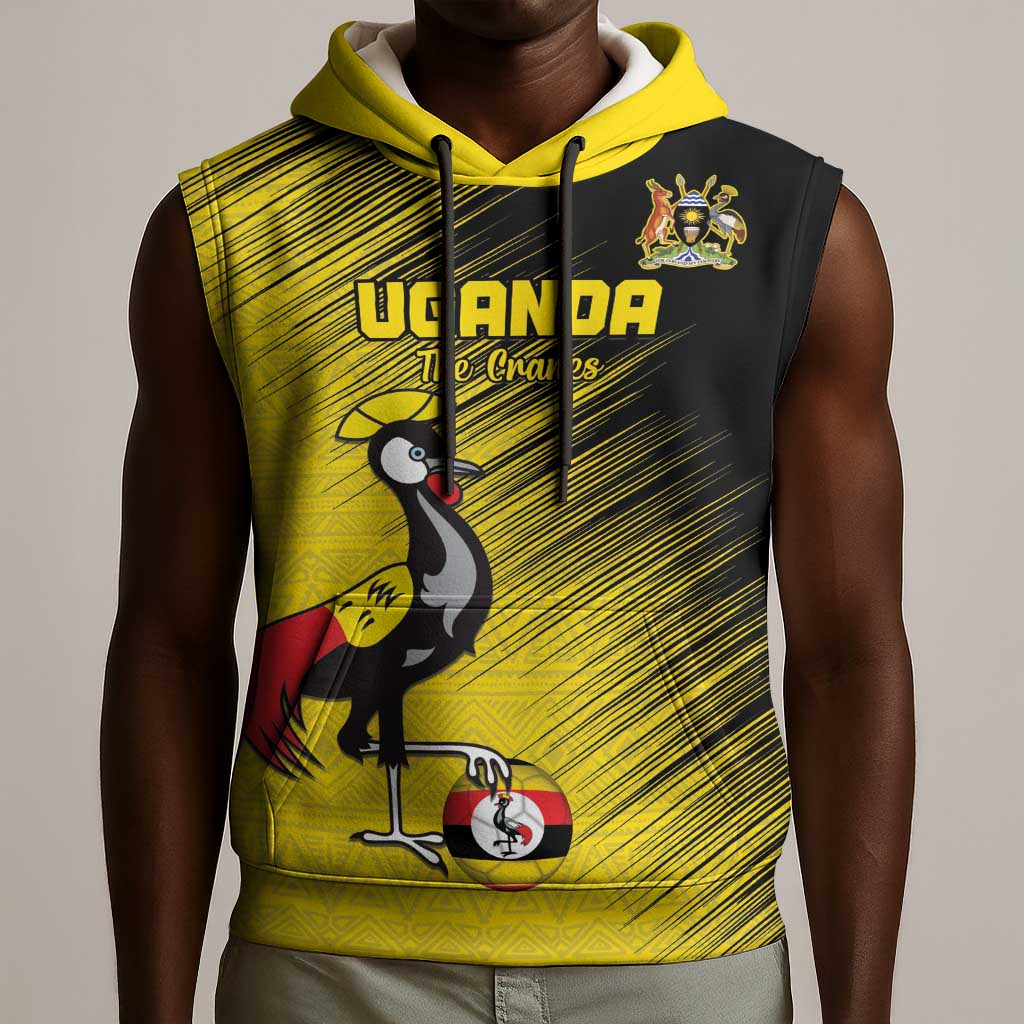 Uganda Football Custom Sleeveless Hoodie African Pattern Mix Grunge Style - Yellow Color - African Pride