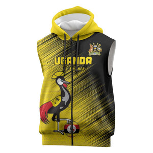 Uganda Football Custom Sleeveless Zip Hoodie African Pattern Mix Grunge Style - Yellow Color - African Pride