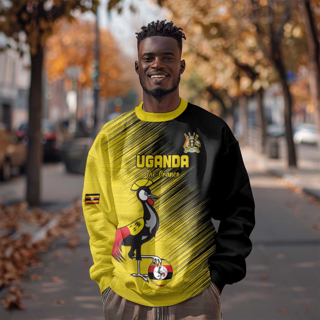 Uganda Football Custom Sweatshirt African Pattern Mix Grunge Style - Yellow Color