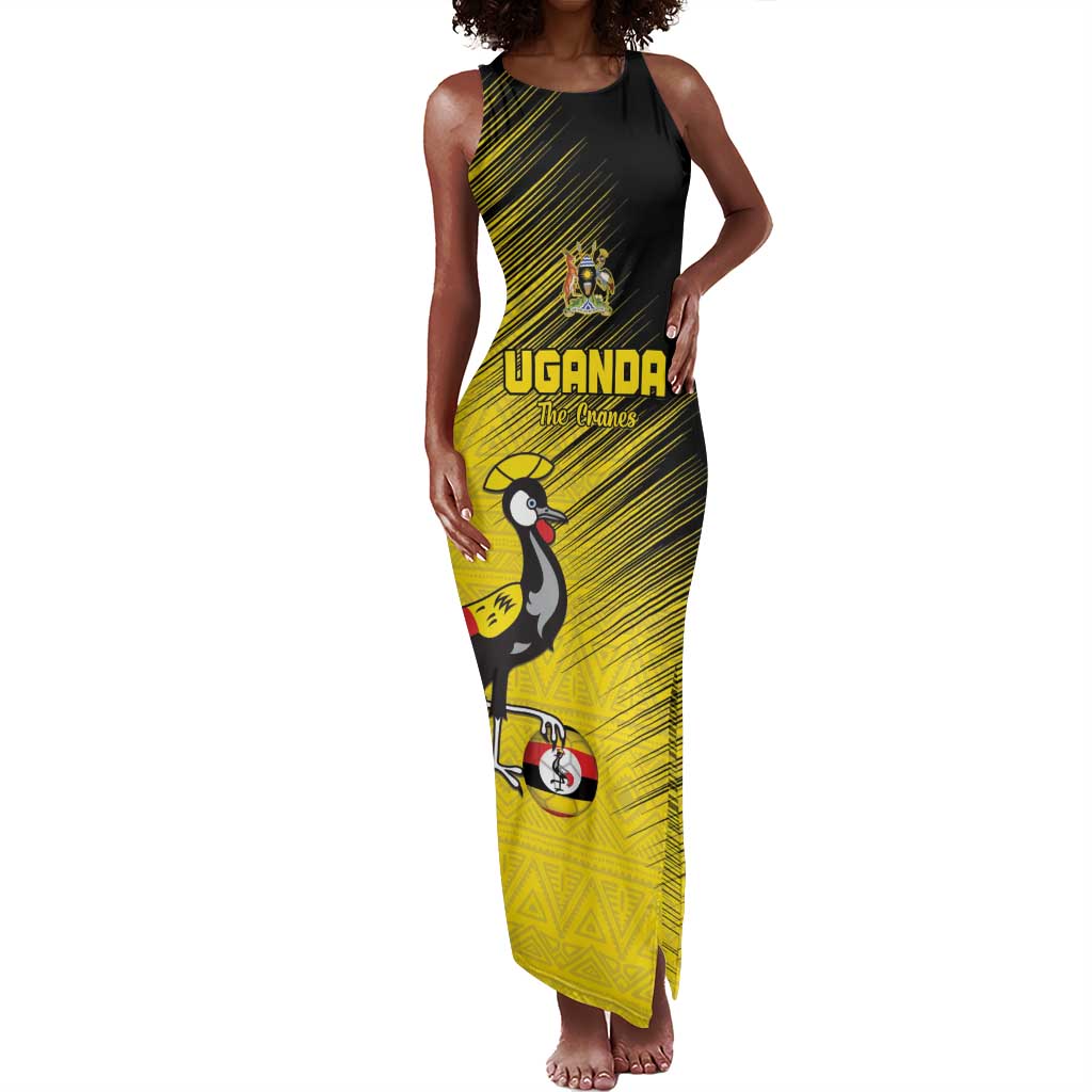 Uganda Football Custom Tank Maxi Dress African Pattern Mix Grunge Style - Yellow Color