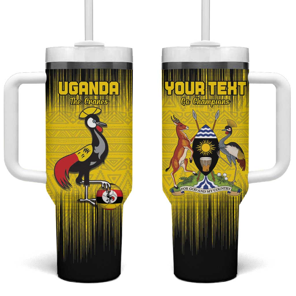 Uganda Football Custom Tumbler With Handle African Pattern Mix Grunge Style - Yellow Color