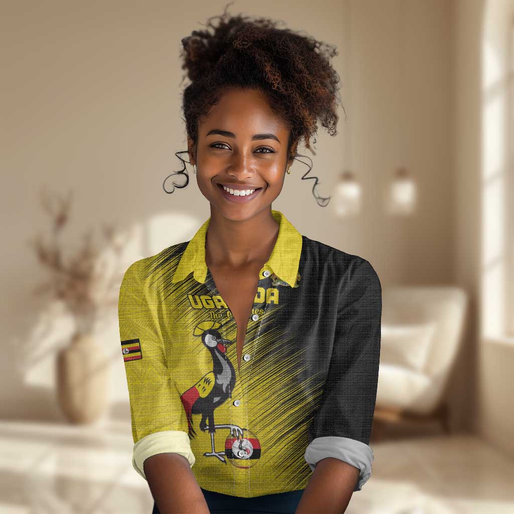 Uganda Football Custom Women Casual Shirt African Pattern Mix Grunge Style - Yellow Color