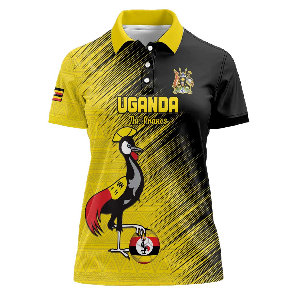 Uganda Football Custom Women Polo Shirt African Pattern Mix Grunge Style - Yellow Color