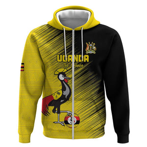 Uganda Football Custom Zip Hoodie African Pattern Mix Grunge Style - Yellow Color