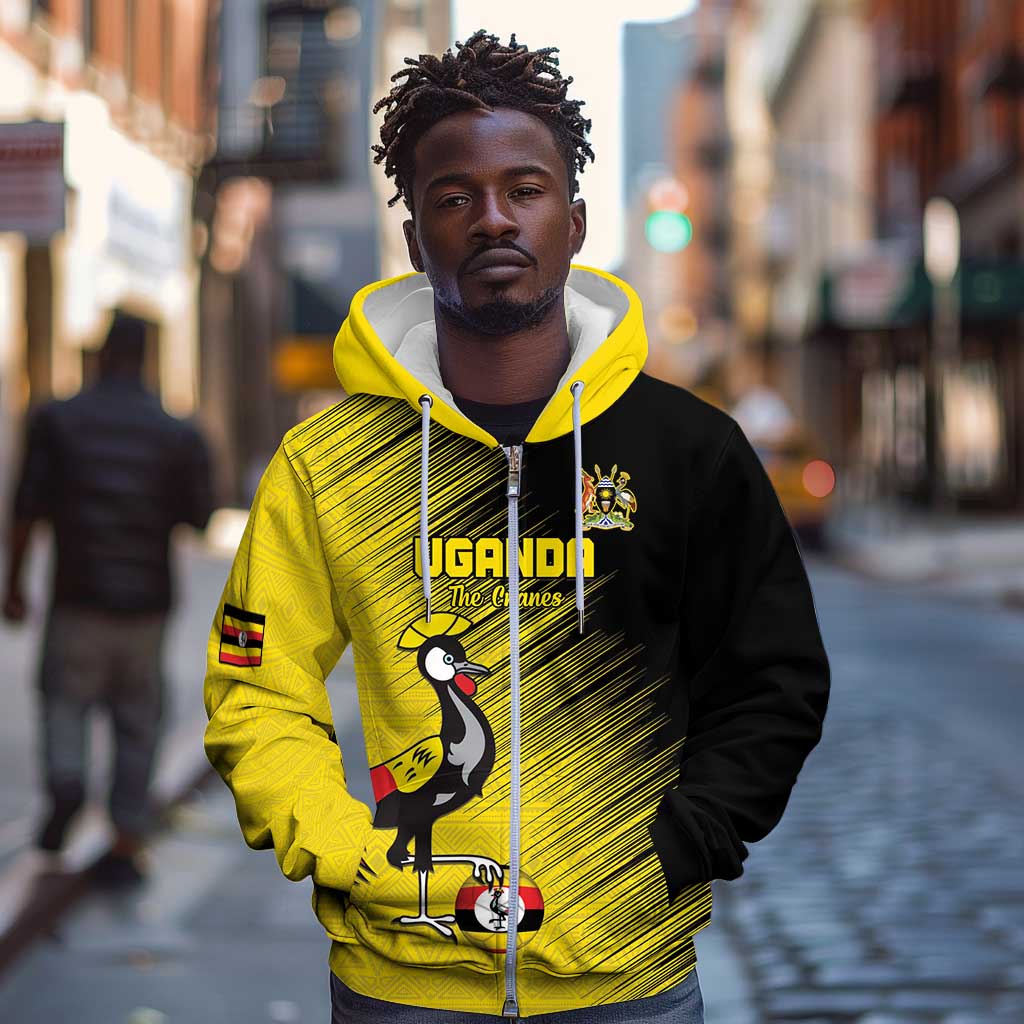 Uganda Football Custom Zip Hoodie African Pattern Mix Grunge Style - Yellow Color