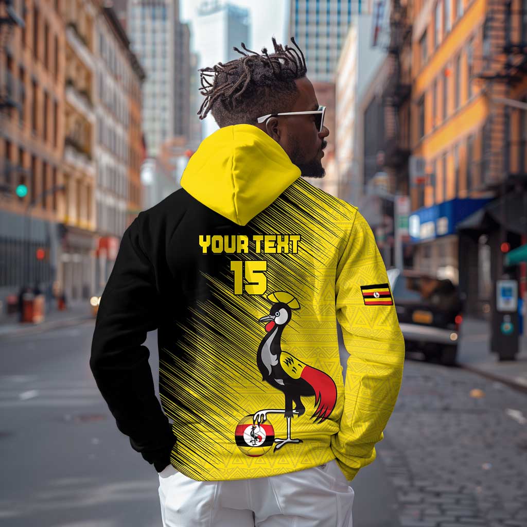 Uganda Football Custom Zip Hoodie African Pattern Mix Grunge Style - Yellow Color