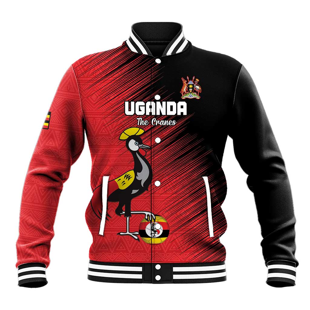 Uganda Football Custom Baseball Jacket African Pattern Mix Grunge Style - Red Color