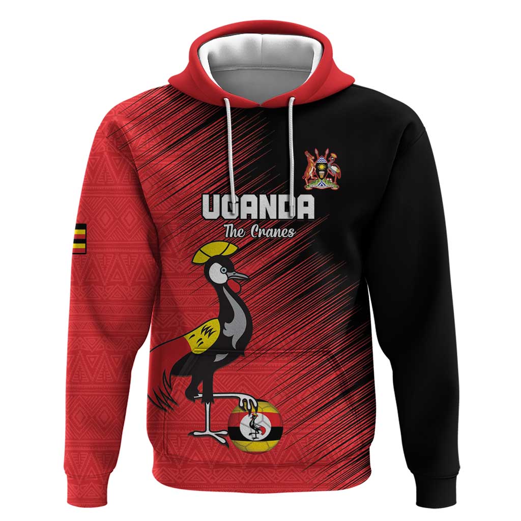 Uganda Football Custom Hoodie African Pattern Mix Grunge Style - Red Color