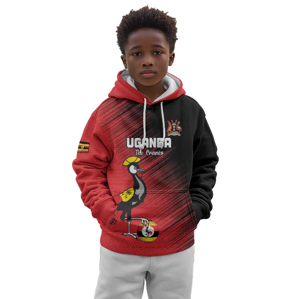 Uganda Football Custom Kid Hoodie African Pattern Mix Grunge Style - Red Color
