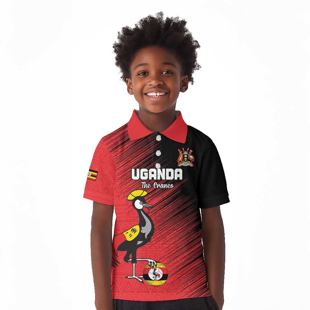 Uganda Football Custom Kid Polo Shirt African Pattern Mix Grunge Style - Red Color