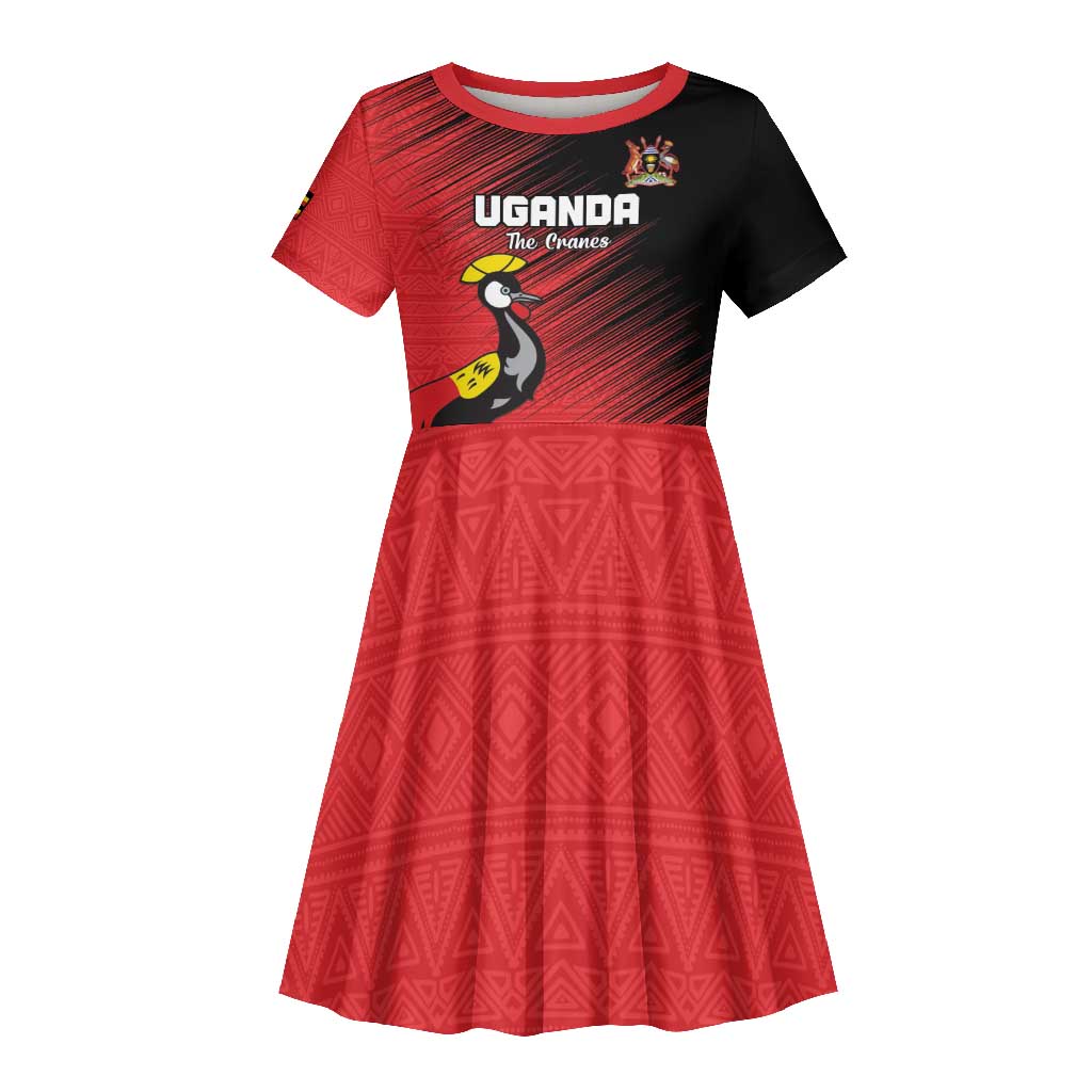 Uganda Football Custom Kid Short Sleeve Dress African Pattern Mix Grunge Style - Red Color