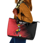 Uganda Football Custom Leather Tote Bag African Pattern Mix Grunge Style - Red Color