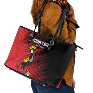 Uganda Football Custom Leather Tote Bag African Pattern Mix Grunge Style - Red Color