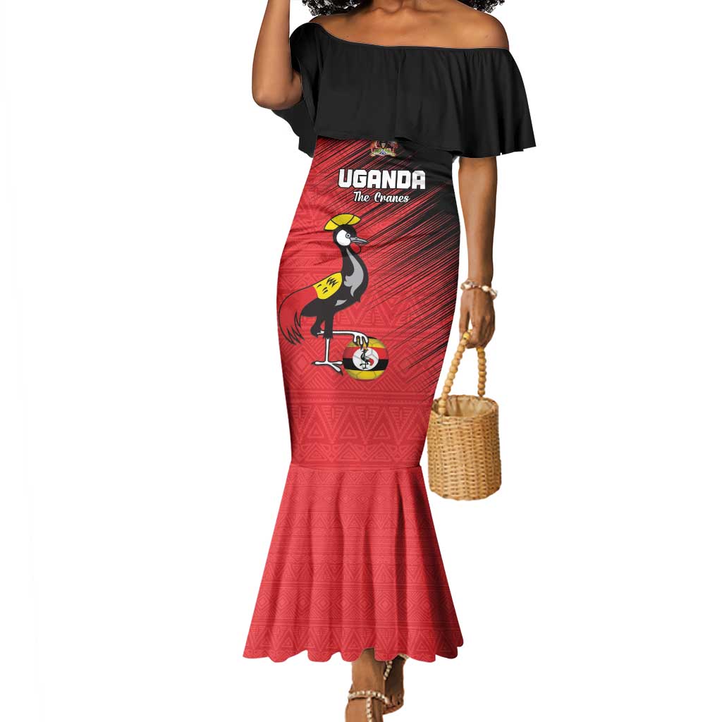 Uganda Football Custom Mermaid Dress African Pattern Mix Grunge Style - Red Color