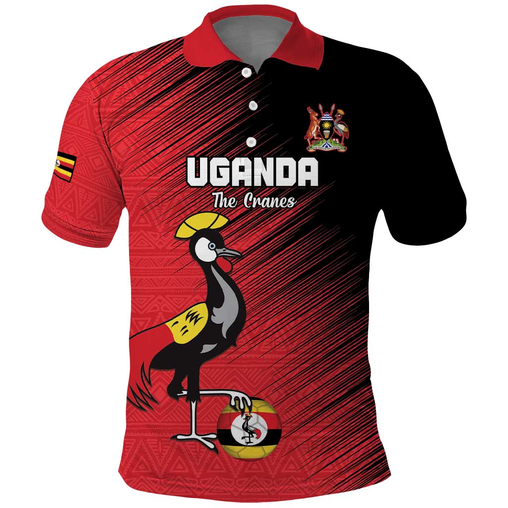 Uganda Football Custom Polo Shirt African Pattern Mix Grunge Style - Red Color