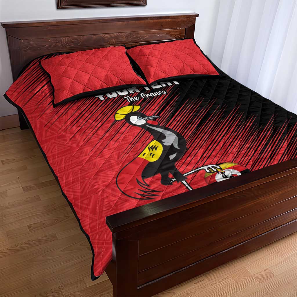 Uganda Football Custom Quilt Bed Set African Pattern Mix Grunge Style - Red Color