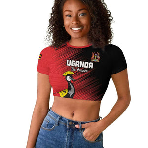 Uganda Football Custom Raglan Cropped T shirt African Pattern Mix Grunge Style - Red Color