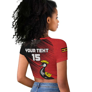 Uganda Football Custom Raglan Cropped T shirt African Pattern Mix Grunge Style - Red Color