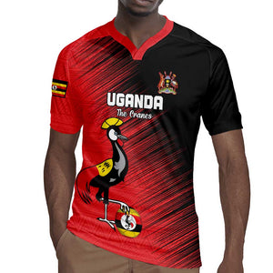 Uganda Football Custom Rugby Jersey African Pattern Mix Grunge Style - Red Color