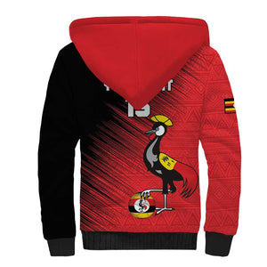 Uganda Football Custom Sherpa Hoodie African Pattern Mix Grunge Style - Red Color