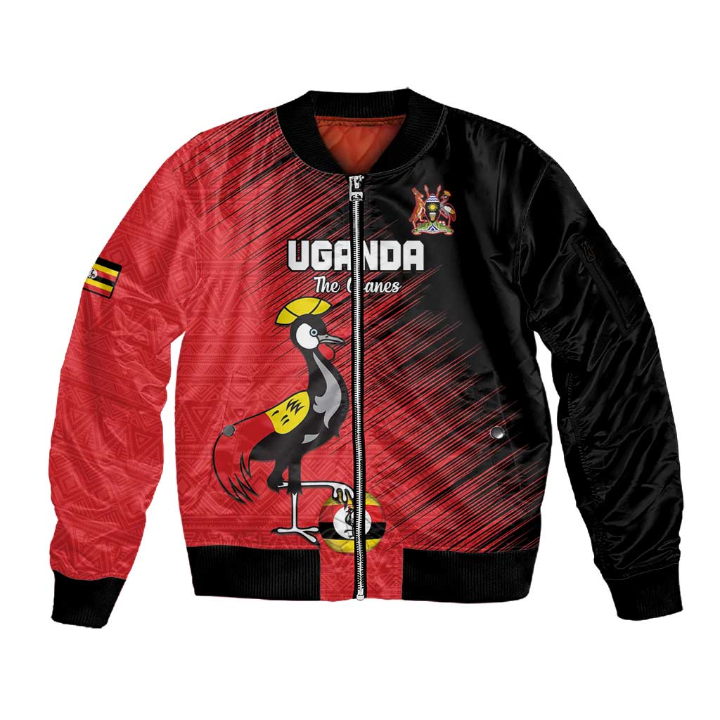 Uganda Football Custom Sleeve Zip Bomber Jacket African Pattern Mix Grunge Style - Red Color
