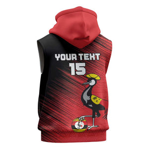 Uganda Football Custom Sleeveless Hoodie African Pattern Mix Grunge Style - Red Color - African Pride