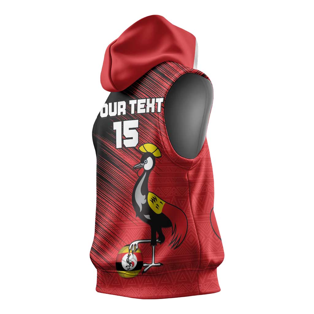 Uganda Football Custom Sleeveless Hoodie African Pattern Mix Grunge Style - Red Color - African Pride