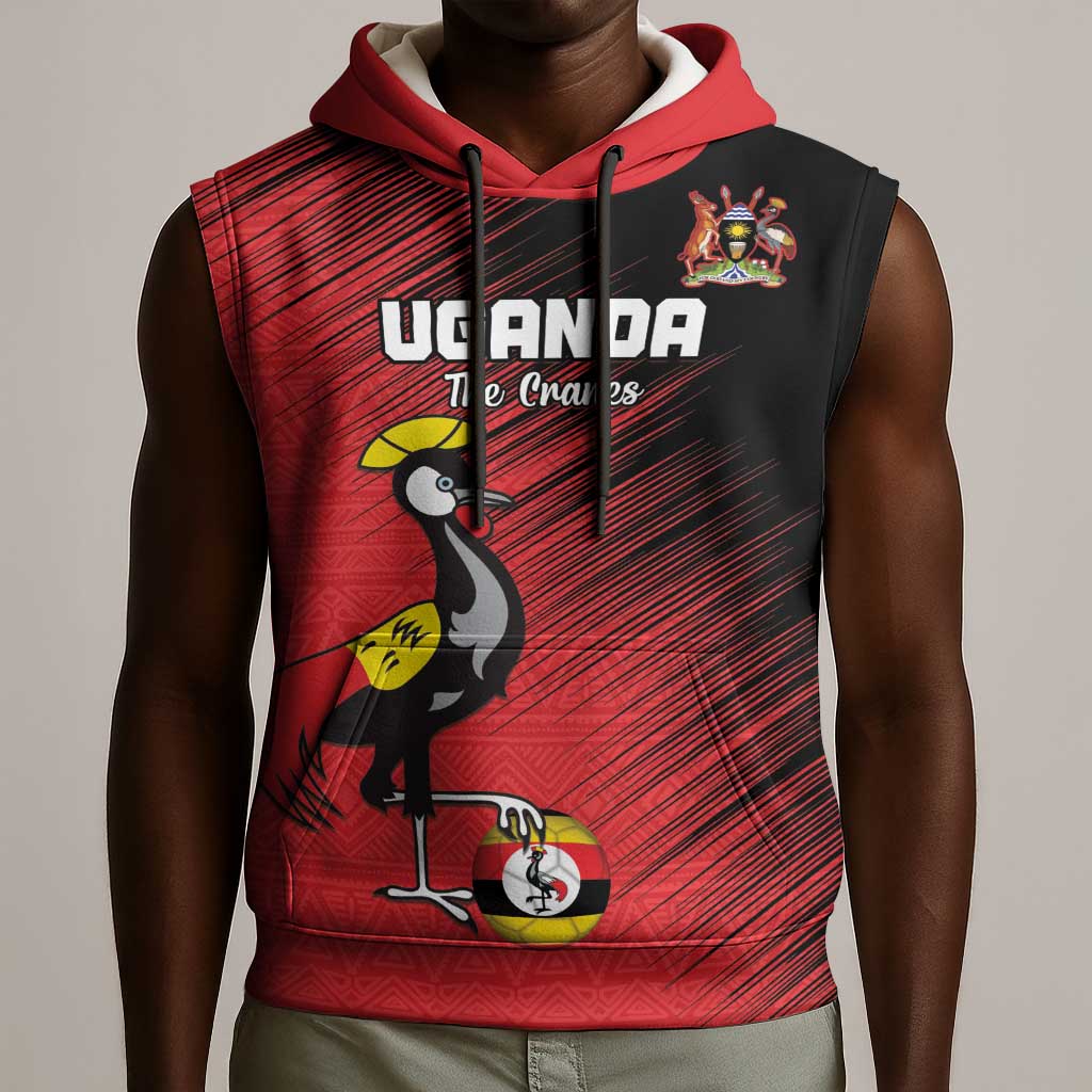 Uganda Football Custom Sleeveless Hoodie African Pattern Mix Grunge Style - Red Color - African Pride