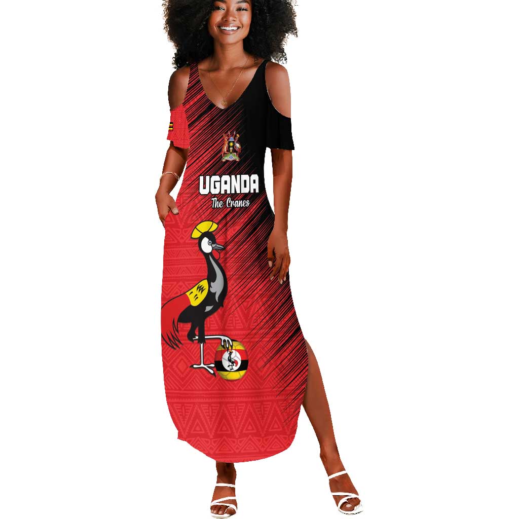 Uganda Football Custom Summer Maxi Dress African Pattern Mix Grunge Style - Red Color