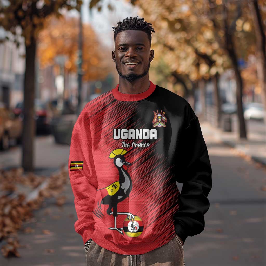 Uganda Football Custom Sweatshirt African Pattern Mix Grunge Style - Red Color