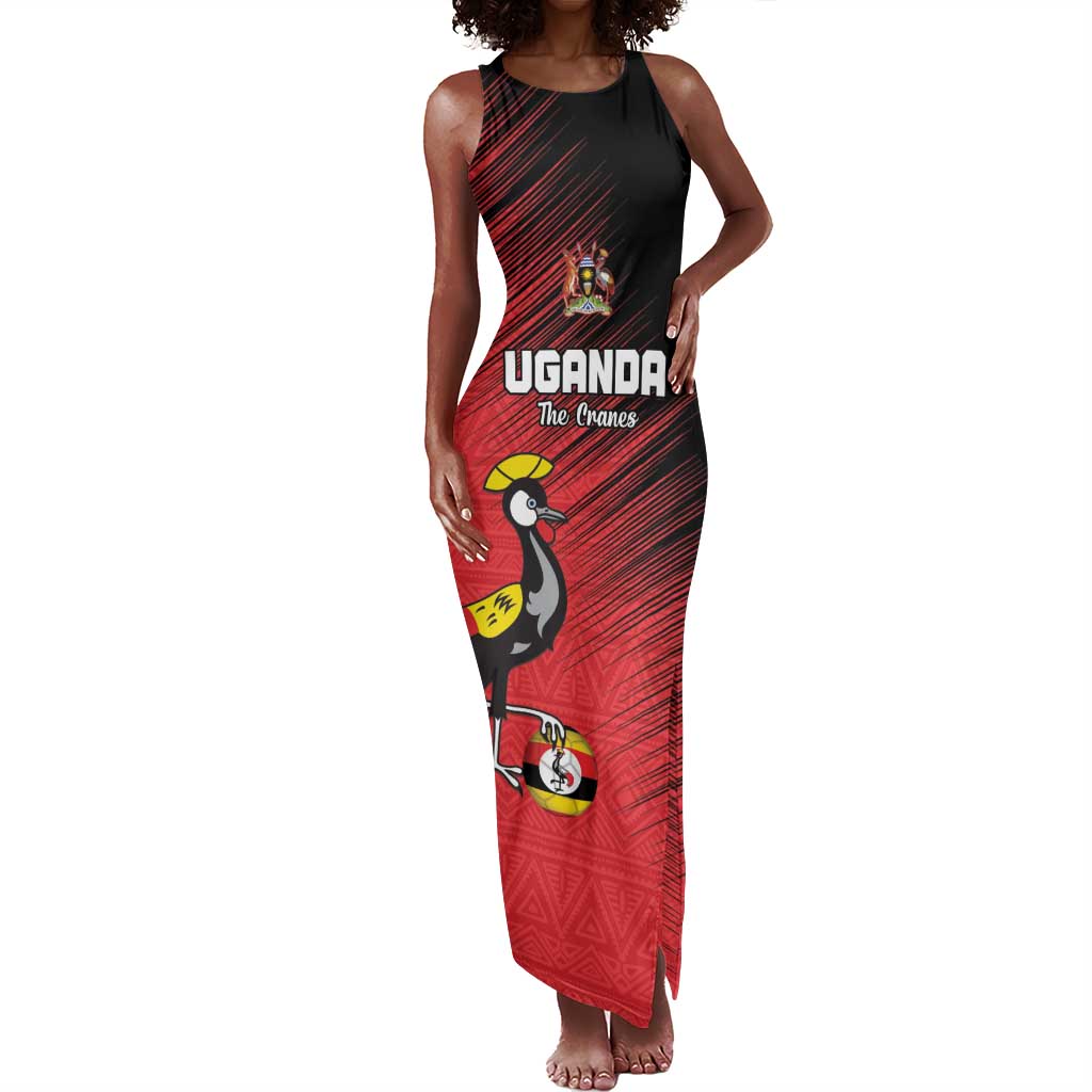 Uganda Football Custom Tank Maxi Dress African Pattern Mix Grunge Style - Red Color