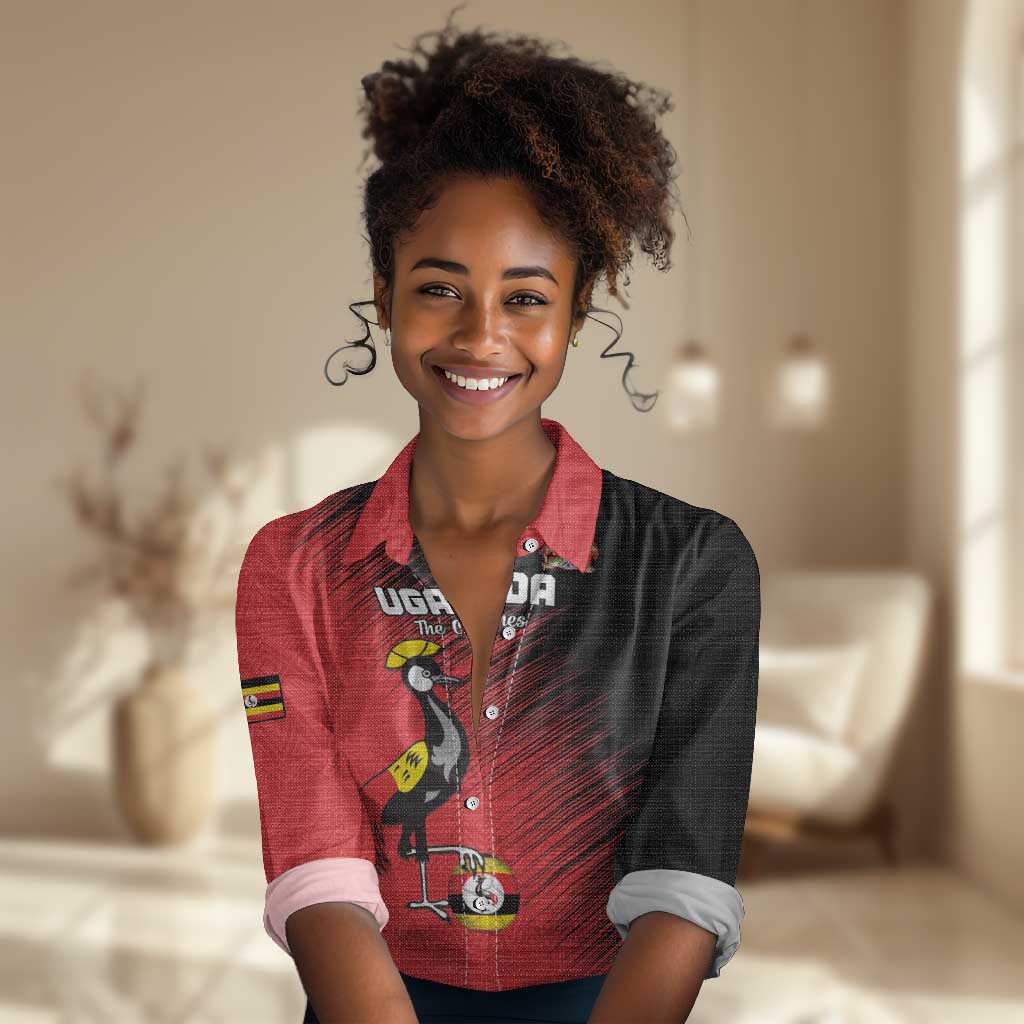 Uganda Football Custom Women Casual Shirt African Pattern Mix Grunge Style - Red Color