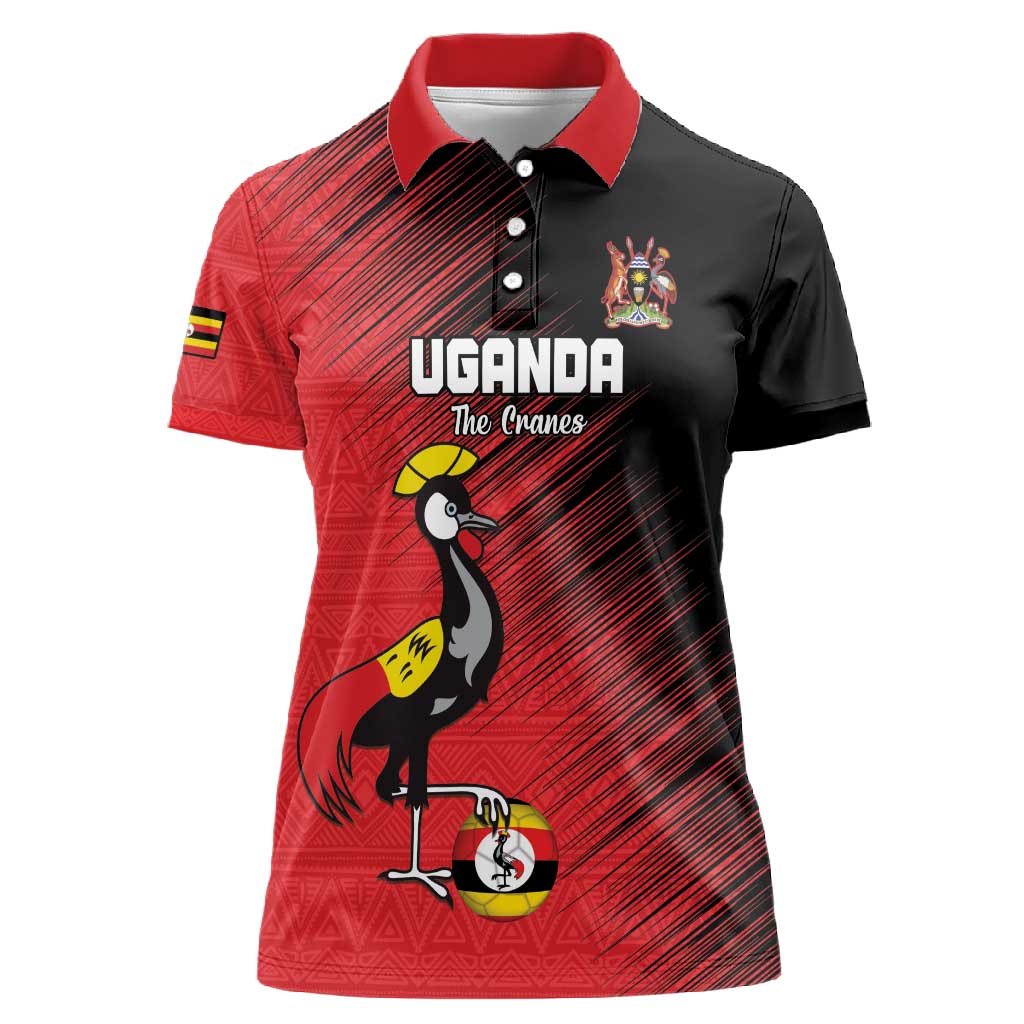 Uganda Football Custom Women Polo Shirt African Pattern Mix Grunge Style - Red Color