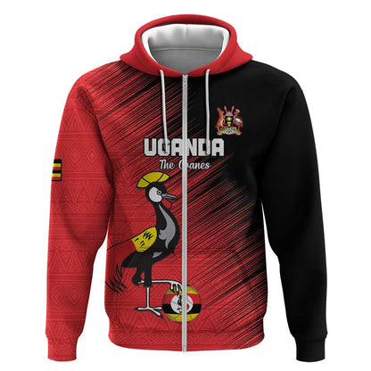 Uganda Football Custom Zip Hoodie African Pattern Mix Grunge Style - Red Color