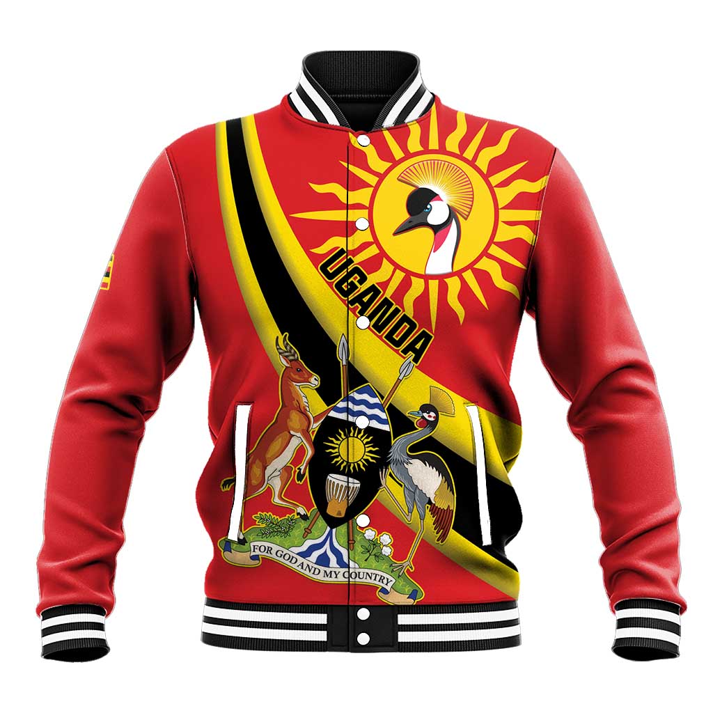 Personalised Afro Uganda Baseball Jacket Black Crowned Crane With Coat Of Arms