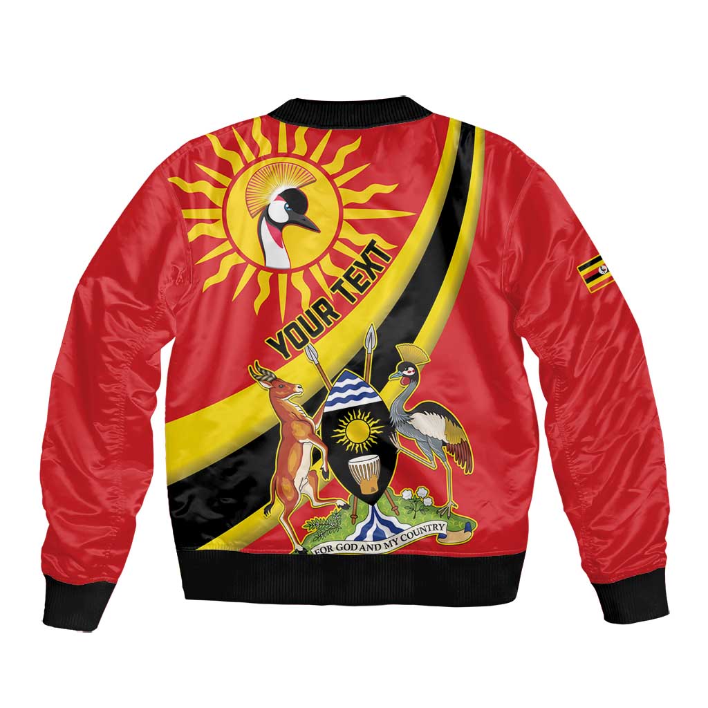 Personalised Afro Uganda Bomber Jacket Black Crowned Crane With Coat Of Arms