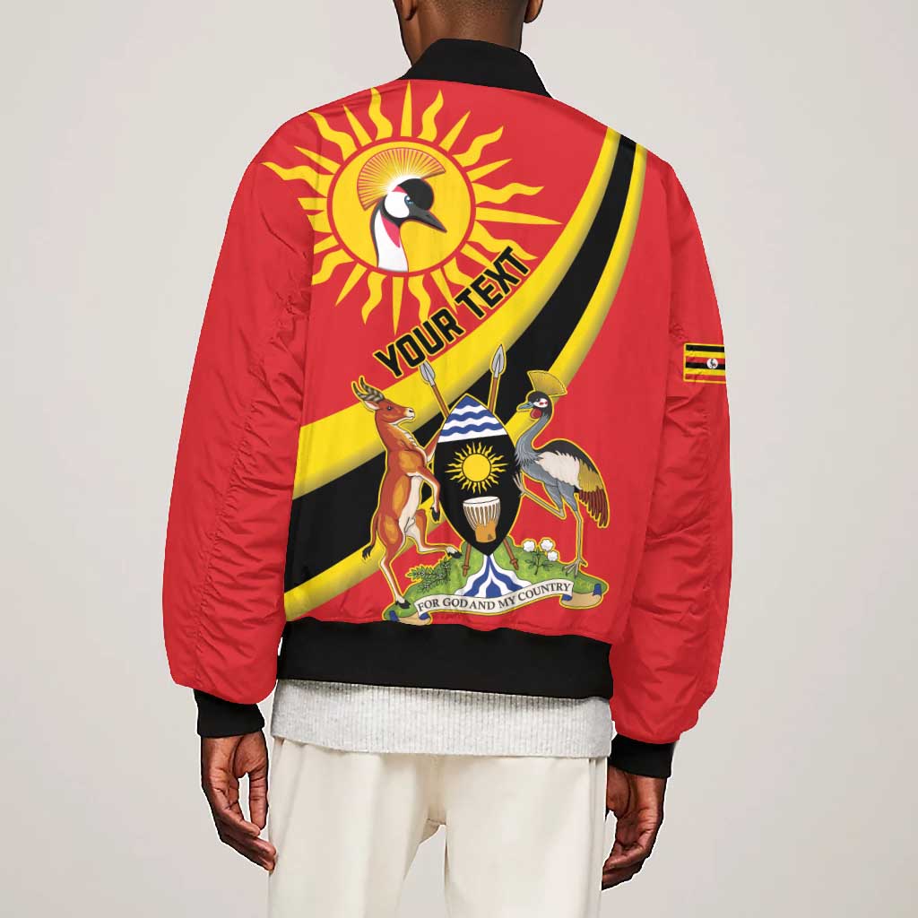 Personalised Afro Uganda Bomber Jacket Black Crowned Crane With Coat Of Arms