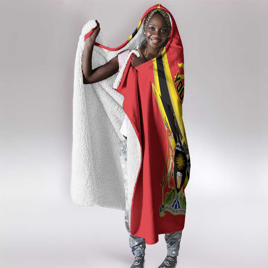 Personalised Afro Uganda Hooded Blanket Black Crowned Crane With Coat Of Arms