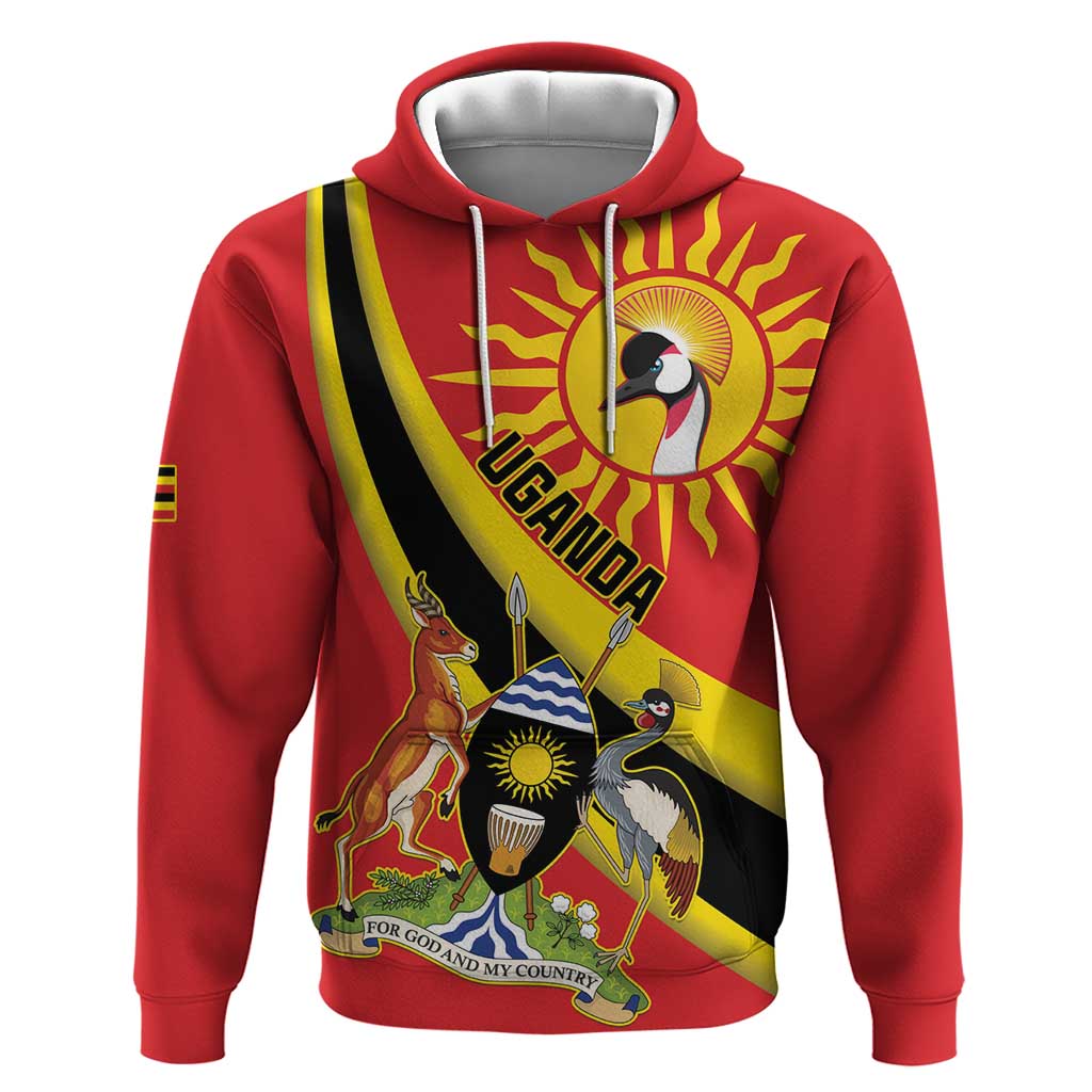 Personalised Afro Uganda Hoodie Black Crowned Crane With Coat Of Arms