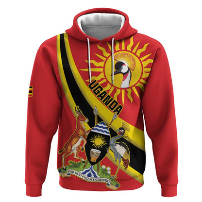 Personalised Afro Uganda Hoodie Black Crowned Crane With Coat Of Arms