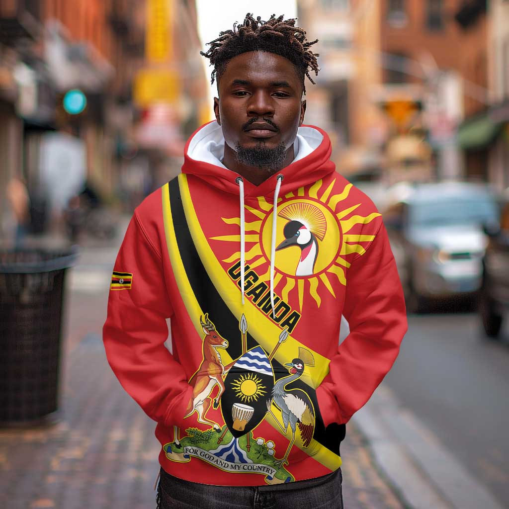 Personalised Afro Uganda Hoodie Black Crowned Crane With Coat Of Arms