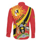 Personalised Afro Uganda Long Sleeve Button Shirt Black Crowned Crane With Coat Of Arms