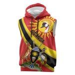 Personalised Afro Uganda Sleeveless Hoodie Black Crowned Crane With Coat Of Arms - African Pride