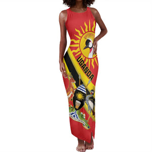 Personalised Afro Uganda Tank Maxi Dress Black Crowned Crane With Coat Of Arms