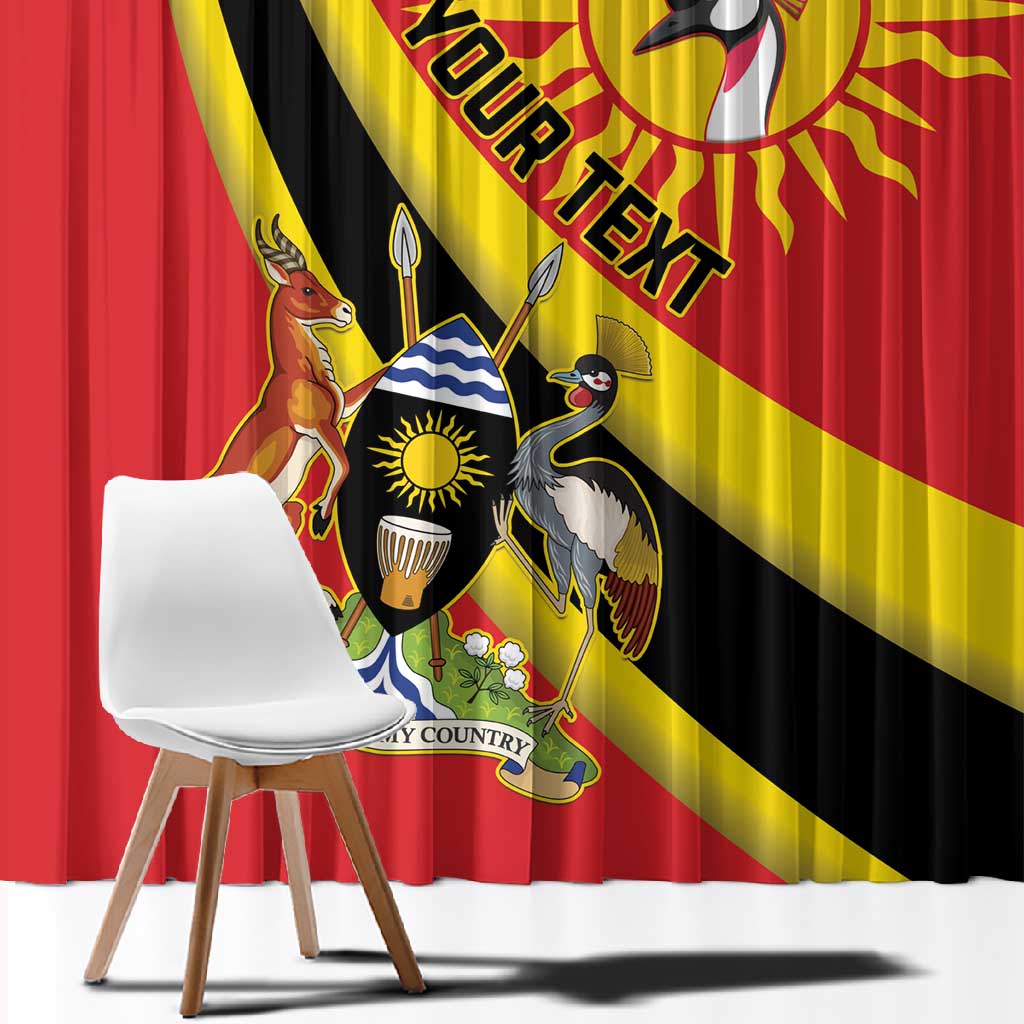 Personalised Afro Uganda Window Curtain Black Crowned Crane With Coat Of Arms